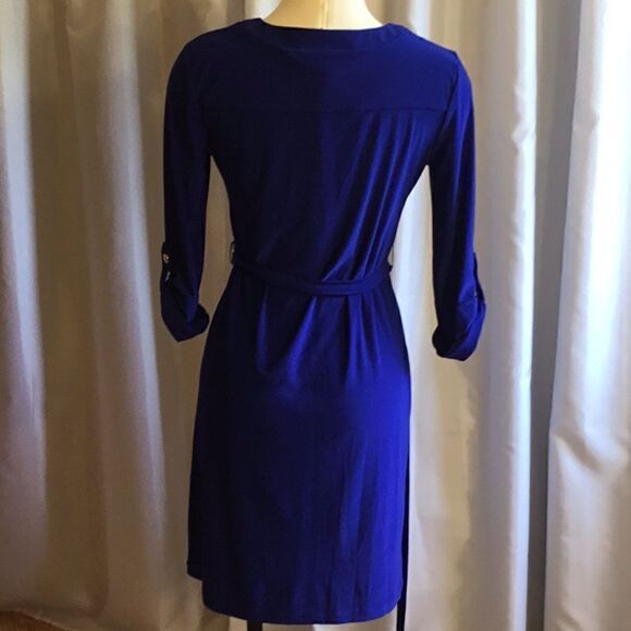 3/4 sleeve dress with belted waist in size PS in a royal blue color - Picture 11 of 16